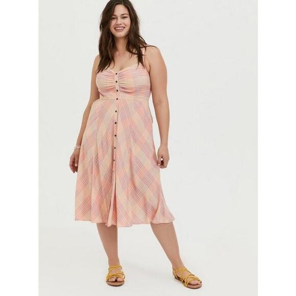 Torrid Womens Cottagecore Pink Gingham Sweetheart Strapless Midi Dress Siz Large - Picture 1 of 9